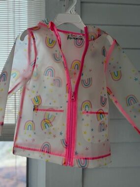 Wonder Nation Rainbow Print Waterproof Hooded Jacket with Pink Trim